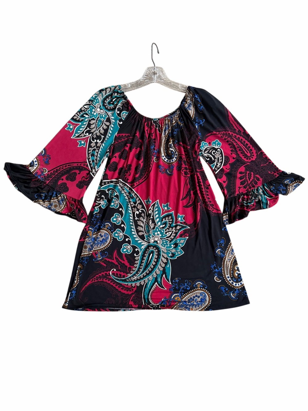 Paisley Bell-Sleeve Tunic or Dress - Pink & Teal